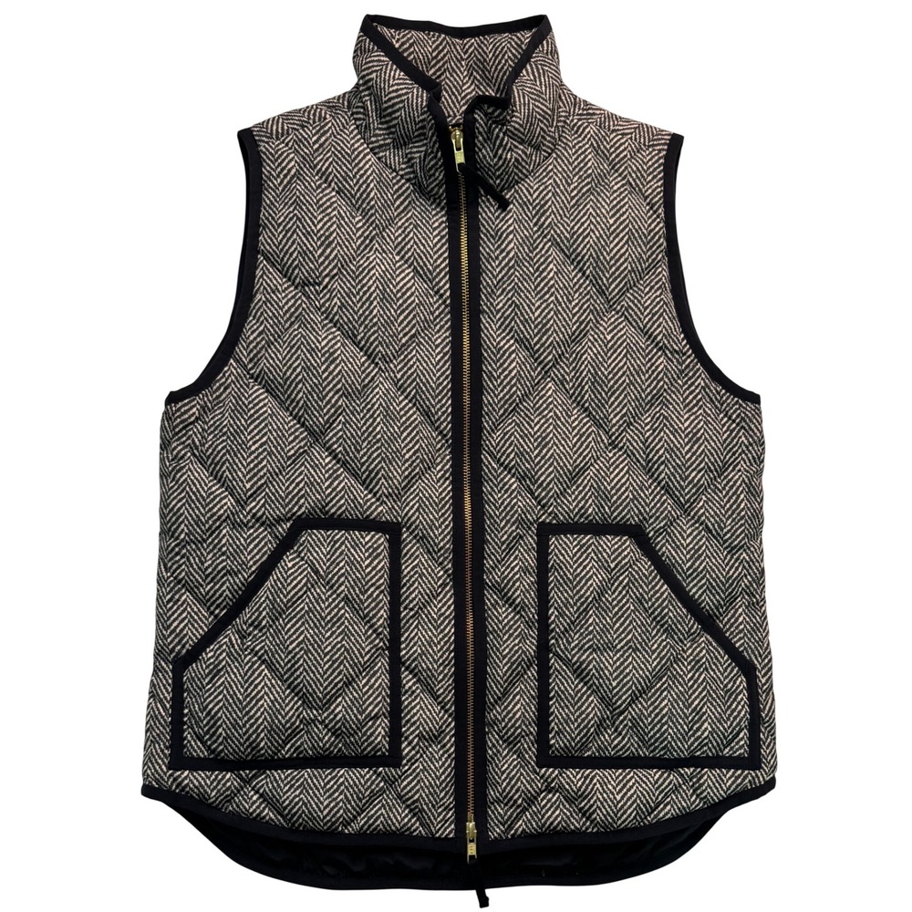 J. Crew Excursion Quilted Puffer Vest Herringbone Black White Down Fill Medium